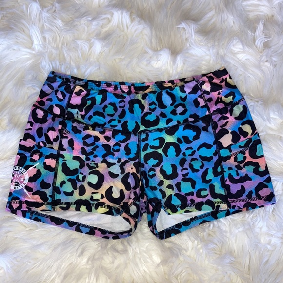 BARBELLS & PIZZA Colorful Leopard Athletic Shorts with Pockets L - Picture 4 of 14